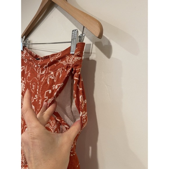TAHARI 100% Linen Wide Leg Pants Burnt Orange Damask Boho Coastal Grandma L - Picture 2 of 9
